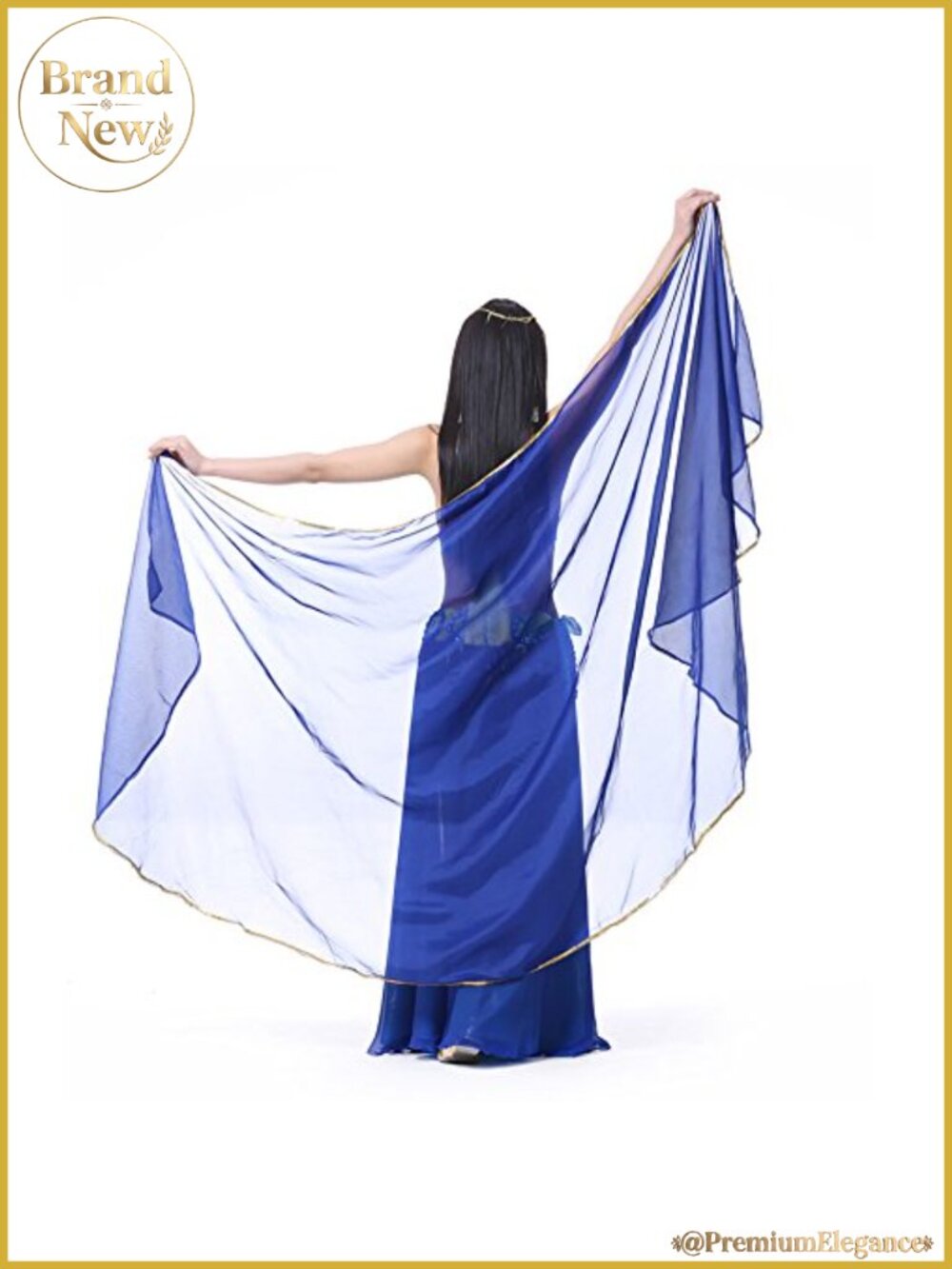 Chiffon Semicircle Belly Dance Veil Scarf Sequin Trim Gold Beads